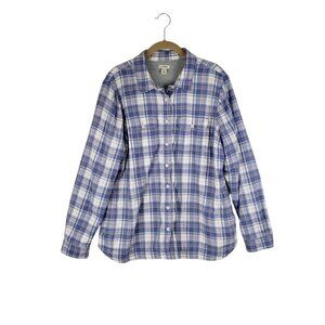 LL Bean Shacket Cotton Lined Button Up Shirt Jacket Purple Plaid Womens Size L